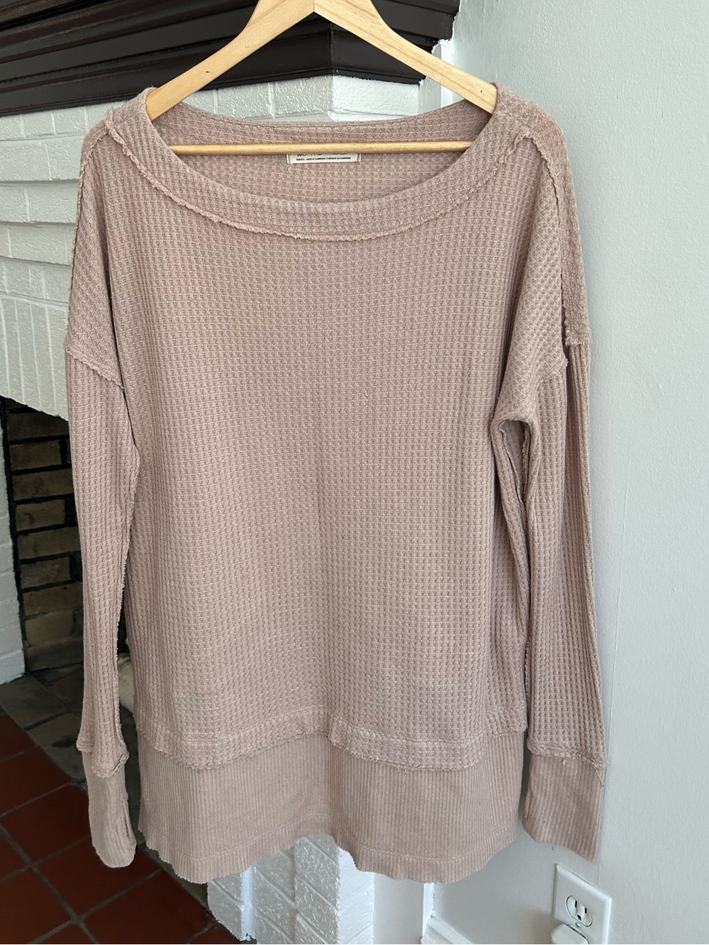 We The Free Waffle Knit Scoop Neck Sweater in Dusty Rose - oversized